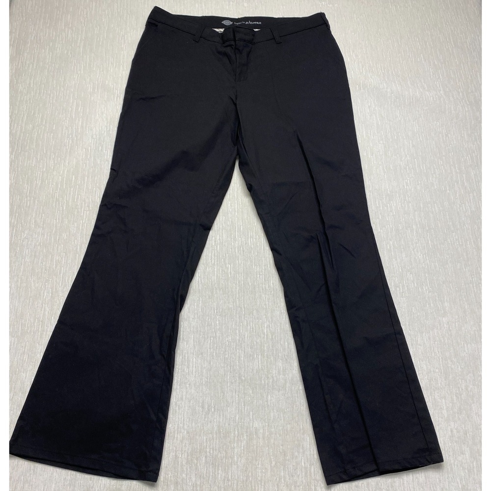 Dickies Twill Pants Womens 16 Black Cotton Stretch Slim Fit Bootcut Leg FP121BK
